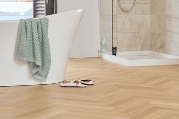 karndean natural herringbone luxury vinyl flooring in a bathroom